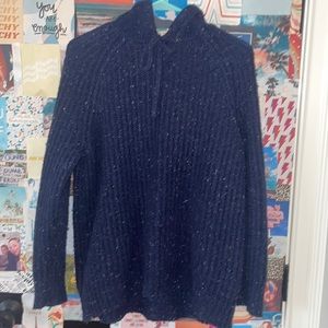 Navy blue with colored speckles, knit, hooded sweater, oversized, fit size XS